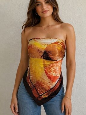 Vtg G Studio Jolin J-Top Satin Festival Scarf Top